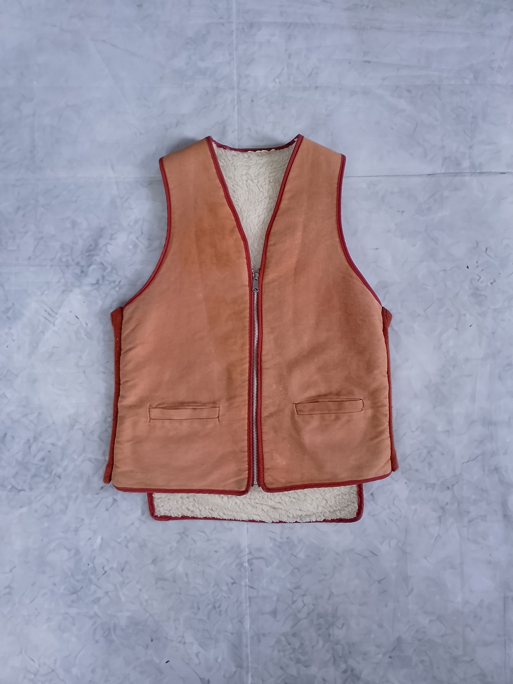 Vintage 90s Sherpa-Lined Vest - Rust Orange